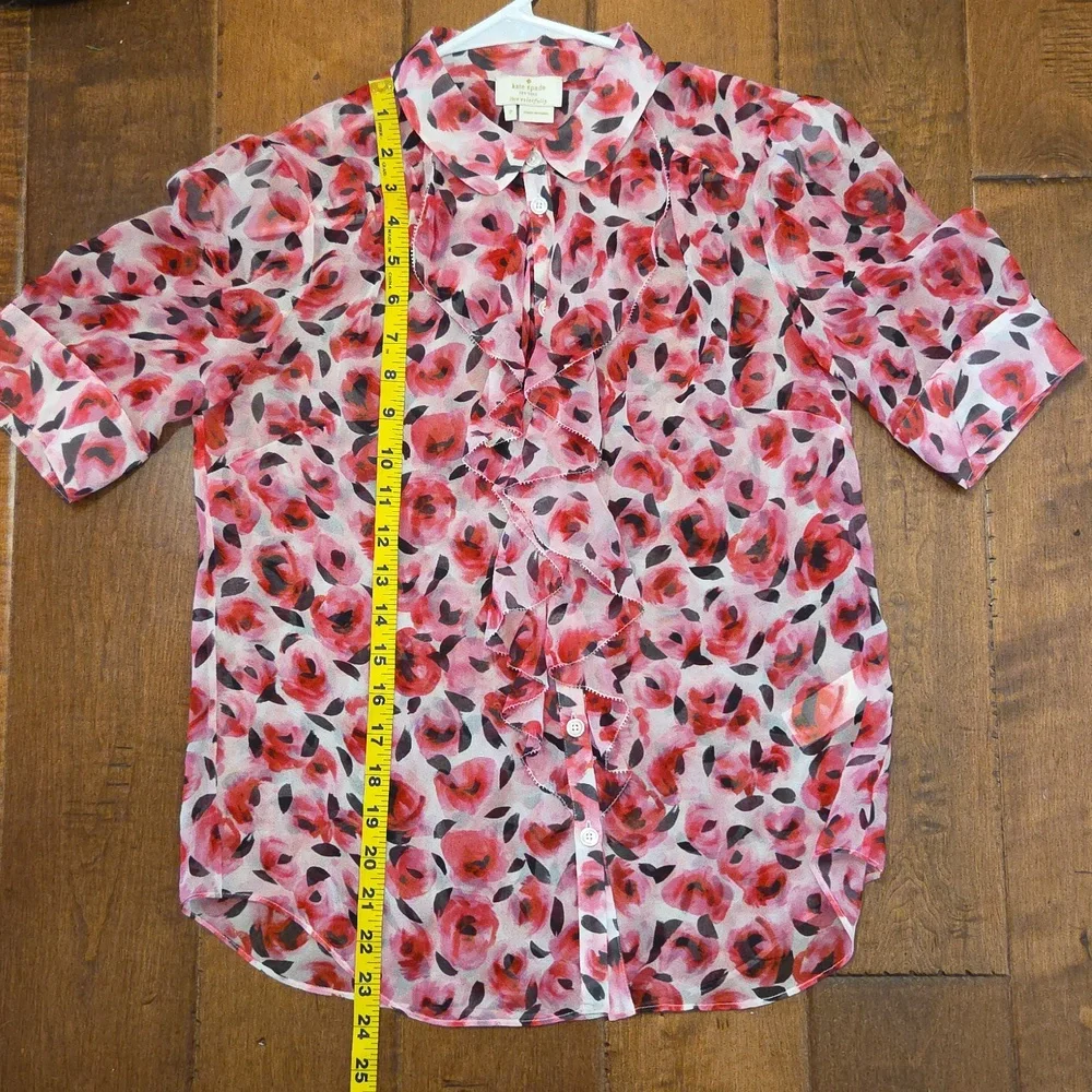 Kate Spade Roses Ruffle Silk Top In Size 2. - Picture 14 of 16